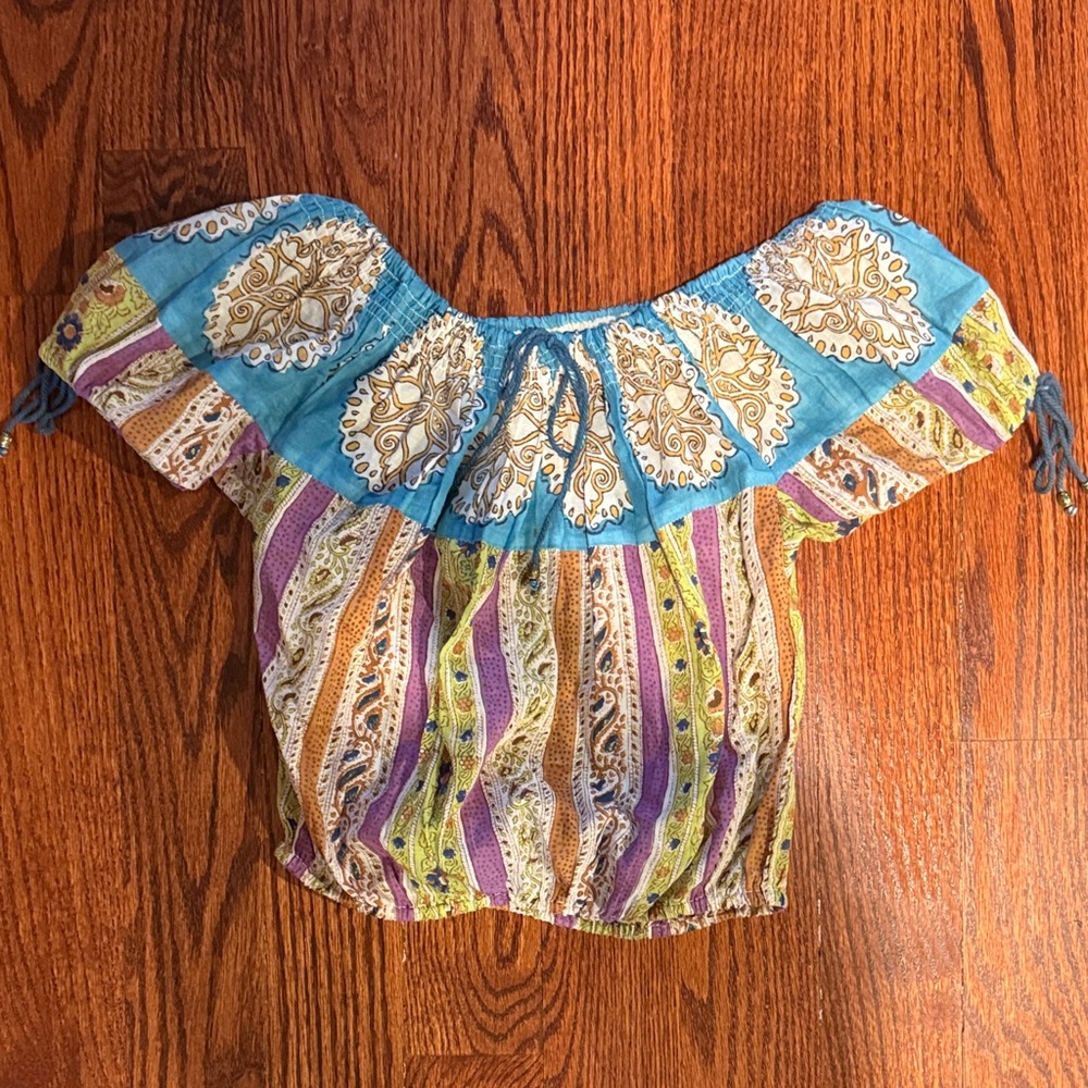 Colorful Kids Off-Shoulder Peasant Blouse